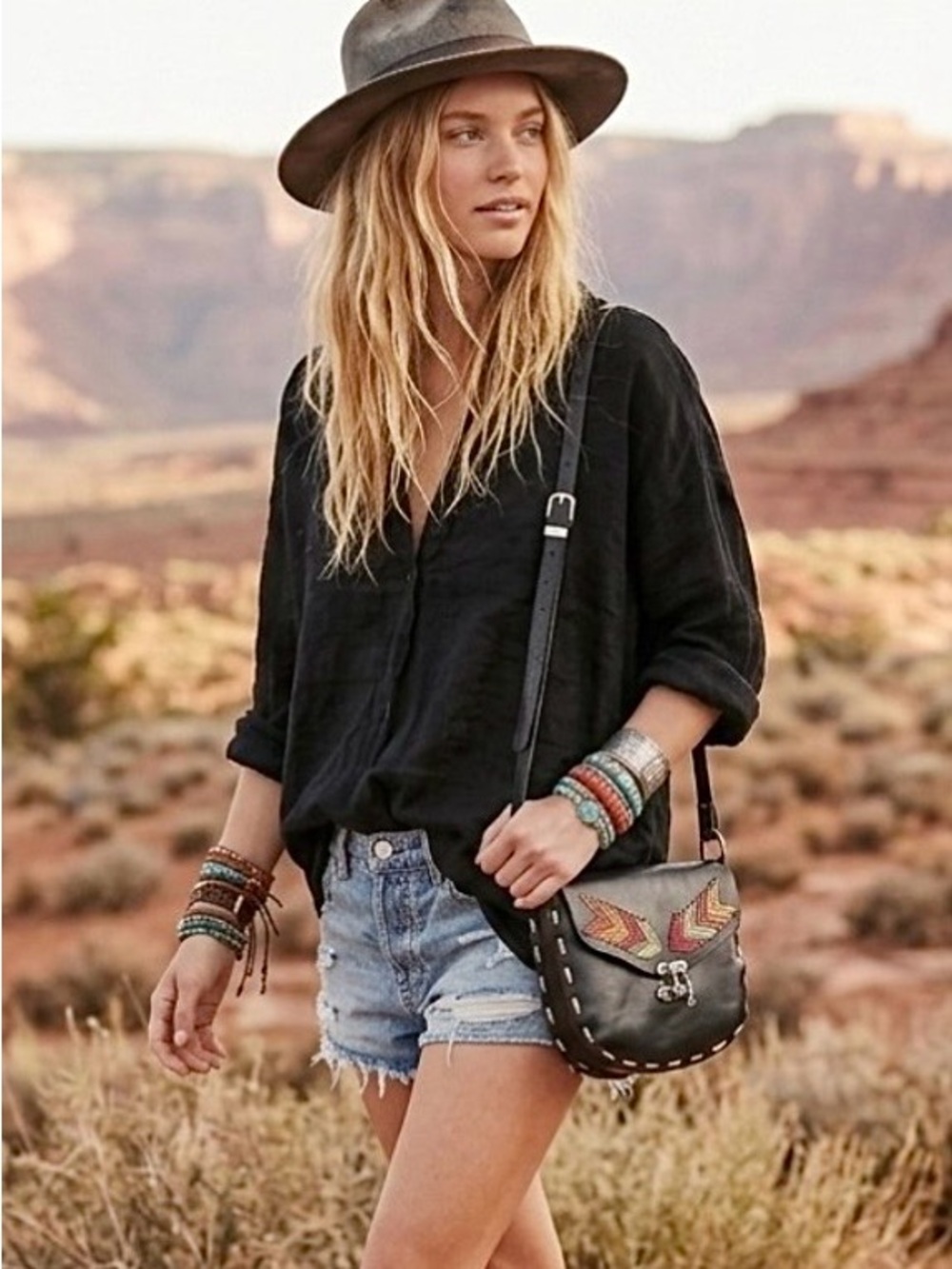 New Tricia Fix Free People Dakota Western Boho Leather Shoulder Crossbody Bag